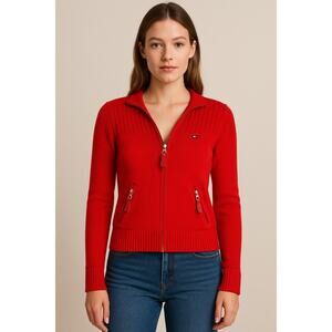 Vintage Tommy Jeans Full-Zip Red Y2K Sweater Jacket Size SP